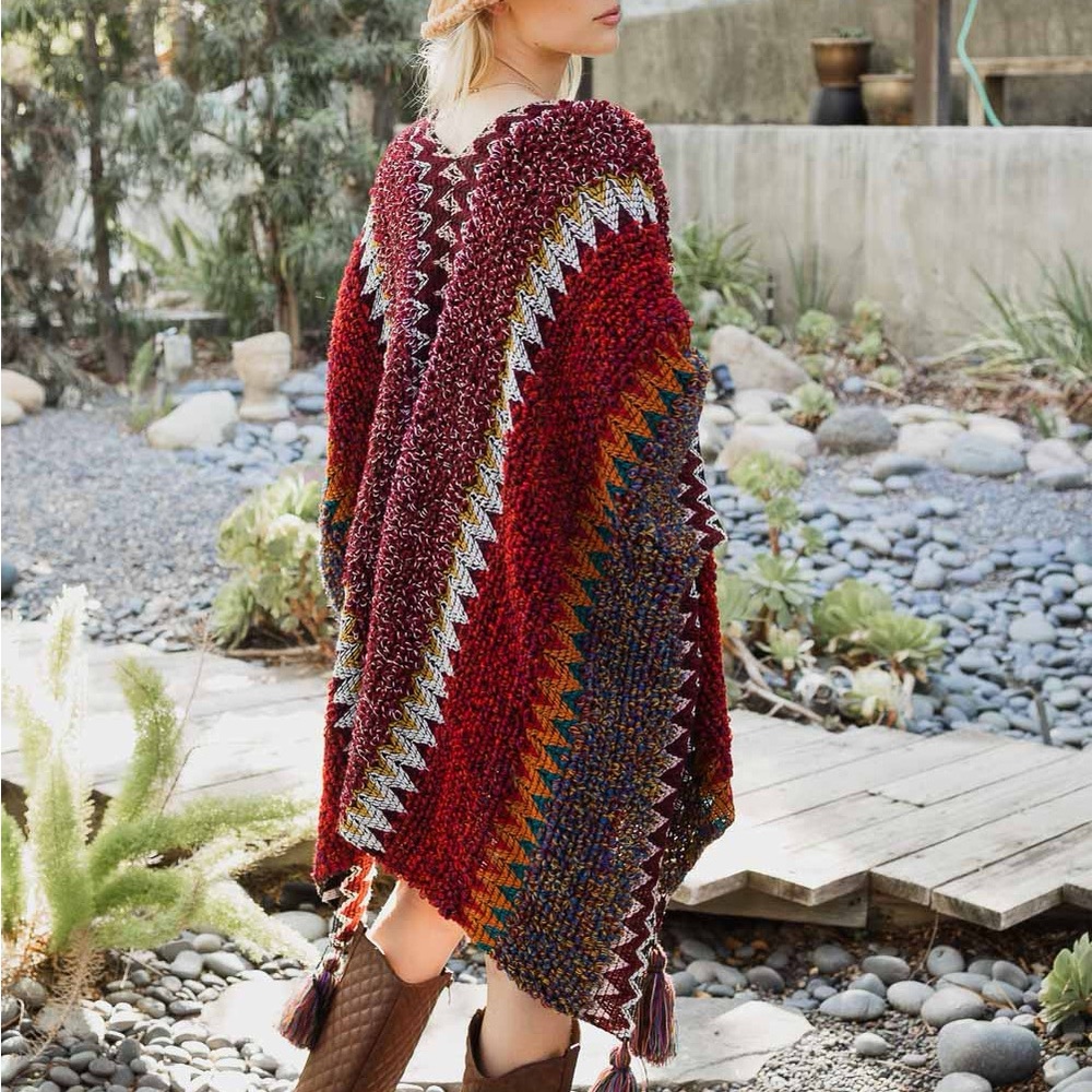 🎄 Maroon Woven Holiday Ruana/ Shawl